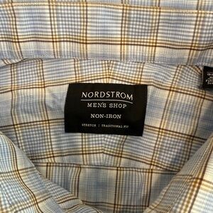 Nordstrom Men's Light Blue and Tan Plaid Shirt